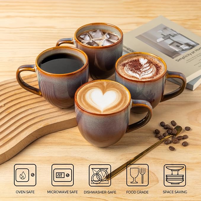 theterra Ceramic Coffee Mugs Set of 6, 12 oz Coffee Cups with Handle | Handmade, Suitable for Latte, Tea, Milk, Beer & Hot Cocoa, Dusk Blue - Image 4