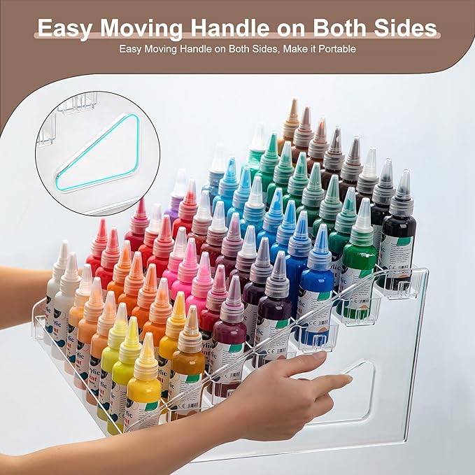 Acrylic Paint Organizer with Paint Brush Holder, Nail Polish Organizer, 7 Tiers Miniature Storage Bottle Rack for 2oz Tube, Alcohol Inks, Food Coloring, Essential Oil Storage Shelf