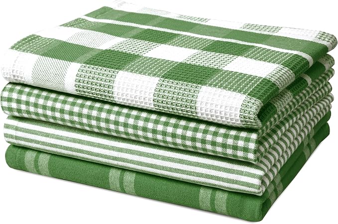 LANE LINEN 100% Cotton Kitchen Dish Cloths, Ultra Soft Absorbent Quick Drying Dish Towels, Multiweave Wash Cloths Dish Towel Sets, 13x28 Inches, 4 Pack - Olive - Image 2