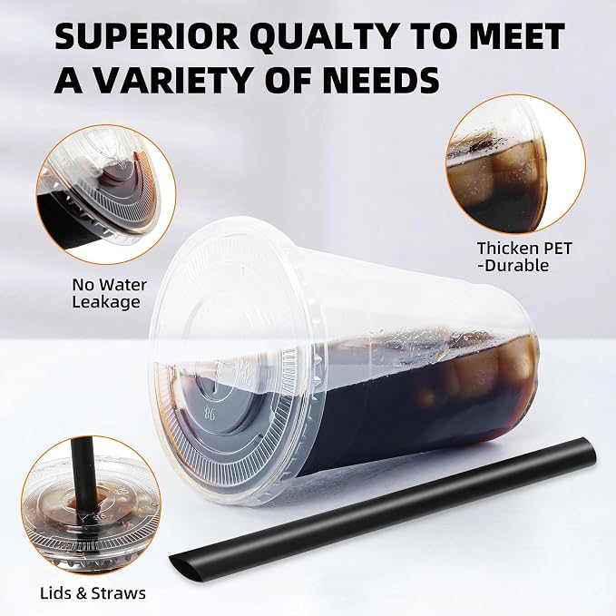 lucdnc 16oz Disposable Clear Plastic Cups with Lids & Straws | 25 Sets, Party Drinking Cups for Milkshakes, Cold Coffee, Smoothies - Image 3