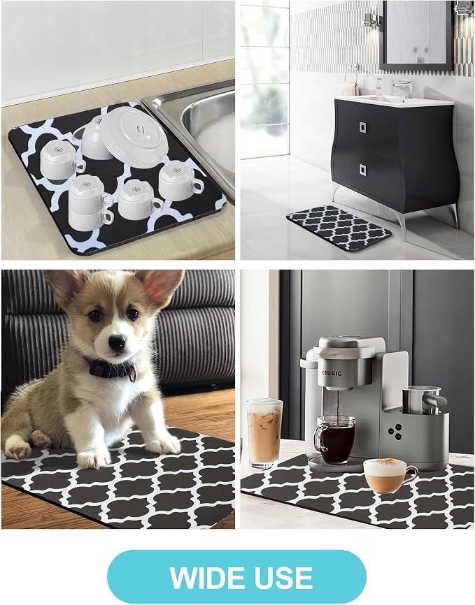 Dish Drying Mat for Kitchen Counter, 16"x24" Rubber Backed (Gray Trellis) | Hide Stain Anti Absorbent for Kitchen Counter, Non-slip Drying Mat for Coffee Machine Dish Rack - Image 6