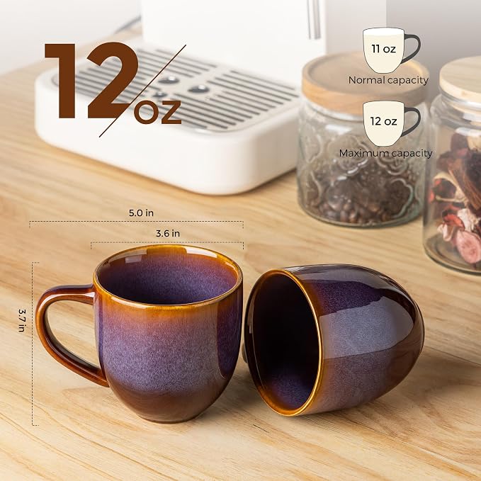 theterra Ceramic Coffee Mugs Set of 6, 12 oz Coffee Cups with Handle | Handmade, Suitable for Latte, Tea, Milk, Beer & Hot Cocoa, Amber Amethyst - Image 2