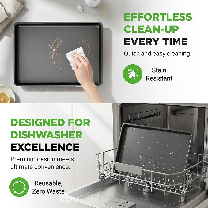 NutriChef 2-Piece XL Mega Cookie Sheet Baking Pans Set - 22" x 16" Extra Large Nonstick Carbon Steel Oven Baking Tray Pans, Stackable Bakeware, Black - NCLGBP16 - Image 8