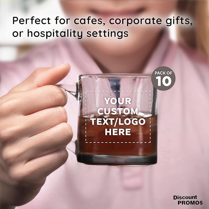 Custom Libbey Clear Glass Coffee Mugs 13 oz. Set of 10, Personalized Bulk Pack - Perfect for Coffee, Tea, Espresso, Hot Cocoa, Other Beverages - Black Bottom