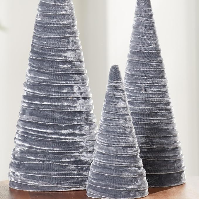 Your Heart's Content Silver Velvet Trees Set of 3, Elegant Bookshelf Accent, Modern Glam Wedding Decor, Valentine Mantel, Artisan Farmhouse, Tabletop Tree (Silver) - Image 4