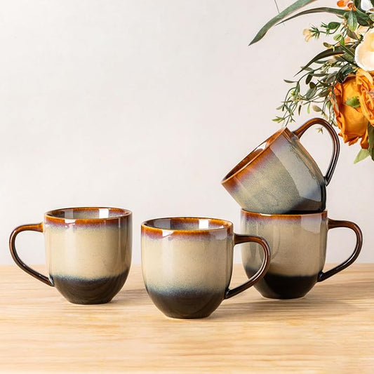 theterra Ceramic Coffee Mugs Set of 4, 12 oz Coffee Cups with Handle | Handmade, Suitable for Latte, Tea, Milk, Beer & Hot Cocoa, Mocha Brown by TheTerra