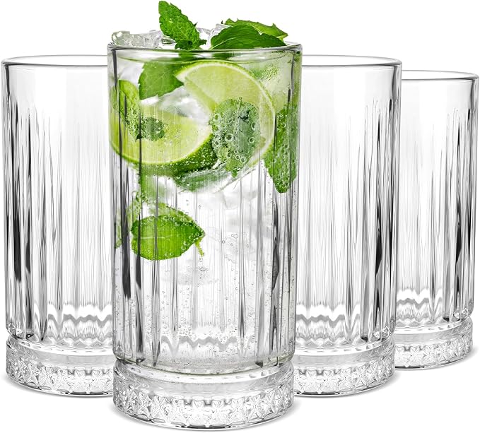 Highball Glasses Set of 4, 16oz Tall Drinking Glasses, Lead-free Crystal Water Glassware for Juice, Cocktails, Iced Tea by Cambareign