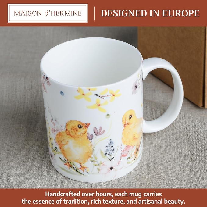 Maison d' Hermine Coffee Mug with Handles Tea Cups (15 Ounce, Pack of 1) | Fine Bone China Coffee Mugs for Hot Beverages Cappuccino Latte Home Restaurant Hotel Spring Summer -Easter Zest - Chicks - Image 2