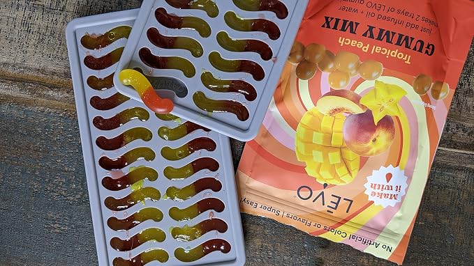 LĒVO Gummy Worm Silicone Candy Molds - Set of 2 Candy Mold Trays with Dividers & Snap On Lids - Make Your Own Two Tone Gummy Worms - For Your LĒVO Infusion - Made from Non-Stick Food Grade Silicone - Image 3