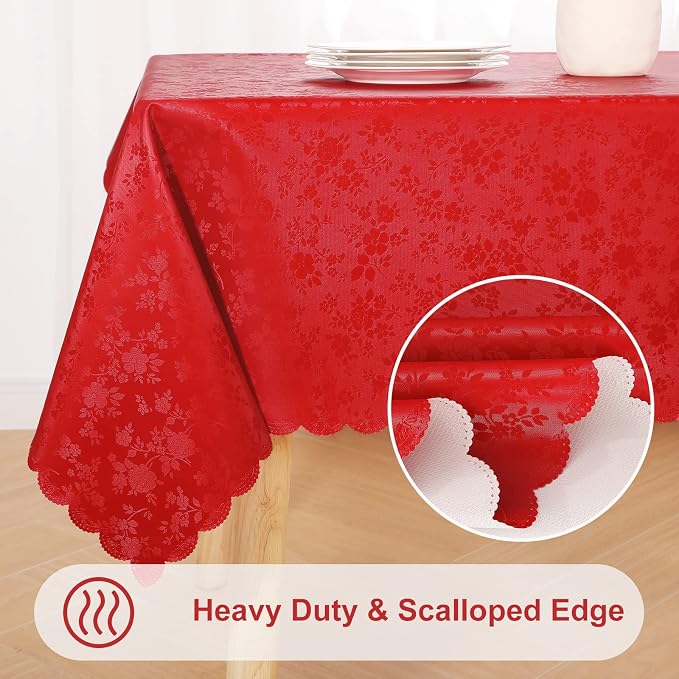 Smiry Rectangle Waterproof Heavy Duty Vinyl Tablecloths, 54 x 108 Inch | Wipeable Washable Floral Embossed Table Cover for Kitchen and Dining Room, Indoor & Outdoor Use, Red - Image 5