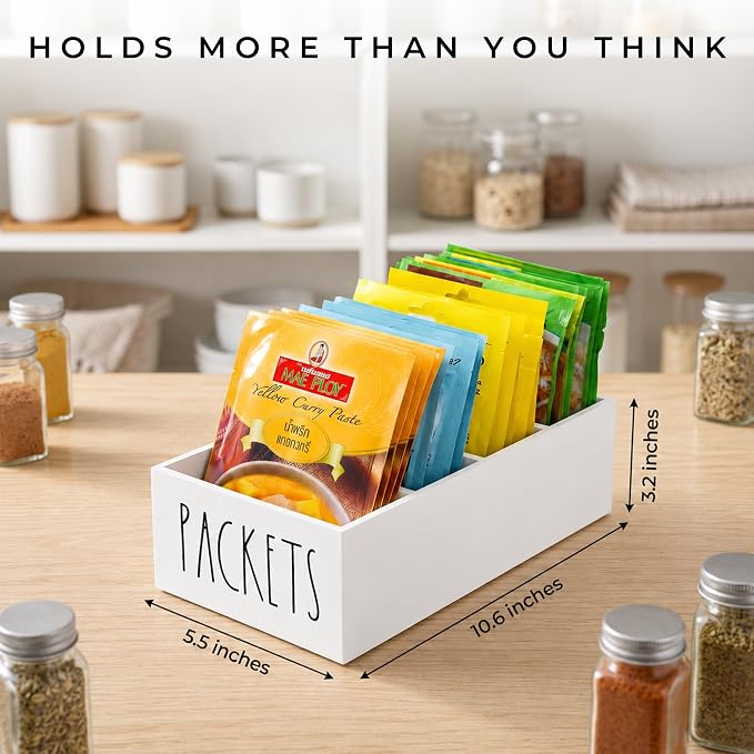 Seasoning Organizer, Pantry Storage Bins for Food Mixes, Spices, Gravy, Taco, and Dressing Packets - Modern Farmhouse Kitchen Organization (White) - Image 4