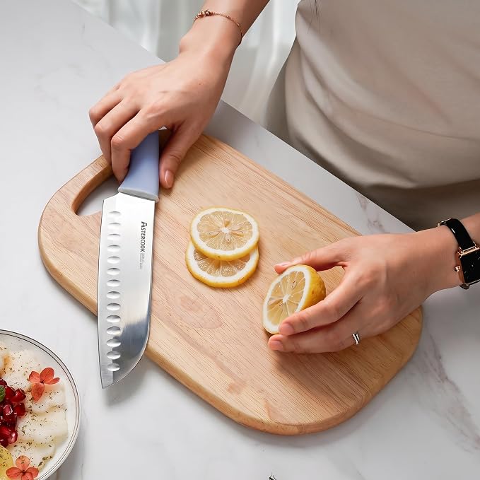 Astercook Kitchen Knife Set with Block and Sharpener 15 Piece German High Carbon Stainless Steel Knives Sharp Blade Dishwasher Safe Deba Knives with Ergonomic Handle, Delicate Blue - Image 7
