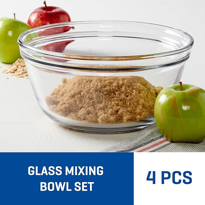 Anchor Hocking 4 Piece Glass Mixing Bowls Set – Durable, Microwave, Oven, and Dishwasher Safe – Perfect for Prep, Mixing, Serving, and Storage – Made in USA - Image 2