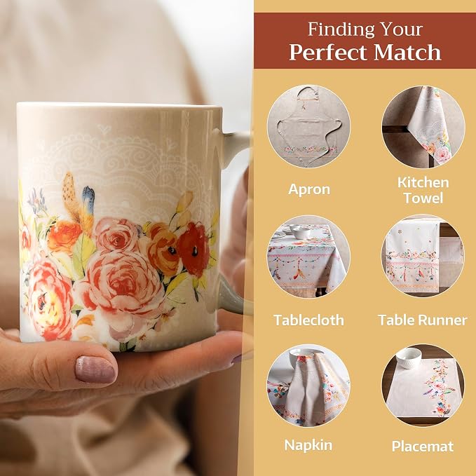 Maison d' Hermine Coffee Mug with Handles Tea Cups (12 Ounce, Pack of 1) | Fine Bone China Coffee Mugs for Hot Beverages Cappuccino Latte Home Restaurant Hotel Spring Summer -Ibiza - Beige - Rose - Image 6