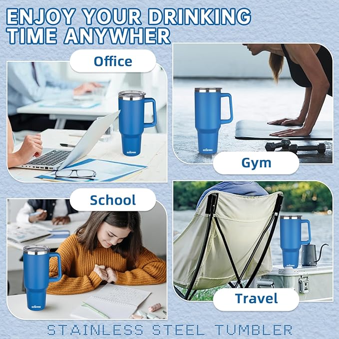 40 oz Insulated Coffee Mug with Ceramic Coating, Stainless Steel Travel Mug Tumbler with Handle Lid and Straw, Double Wall Leak-Proof Coffee Travel Mug Keeps Drink Hot and Cold (Blue) - Image 7
