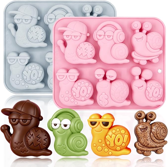 2 Pack Snail Silicone Molds 6 Cavity 3D Cartoon Snail Themed Baking Mould Tray for Animal-Themed Party Chocolate Cake Topper Jello Ice Cube Dessert Mousse Pastry Handmade Soap Crayons by BENEKIY