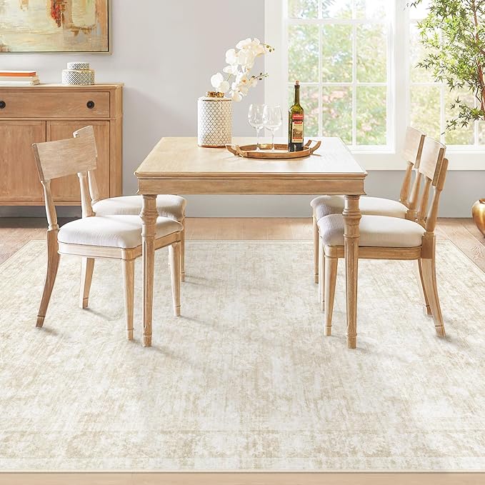 6x9 Area Rugs for Living Room: Washable Vintage Floral Rug Low Pile Non-Slip Boho Carpet for Bedroom Nursery Dining Room (Beige, 6'x9') - Image 6