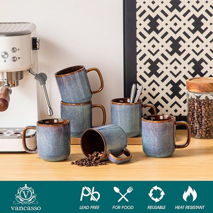vancasso Coffee Mugs Set of 6, 12 Oz Ceramic Coffee Cups with Handle, Ceramic Unique Glaze Coffee Cup for Cappuccino, Latte, Tea, Cocoa, Dishwasher & Microwave Safe Gift Sets, Blue, Series ONION - Image 3