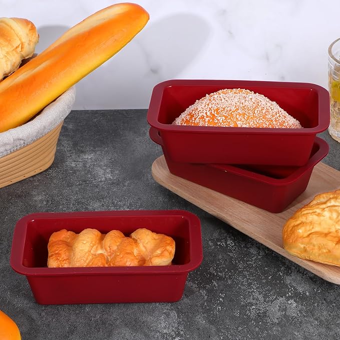 Tobeelec 10 Pcs Silicone Bread Loaf Pan, Non-Stick Silicone Loaf Pans for Baking, Silicone Baking Mold for Homemade Loaf, Bread and Meatloaf (Red)