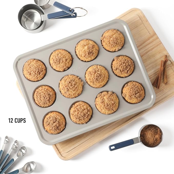Calphalon Legacy 12 Cup Nonstick PFA Free Cupcake Muffin Pan Baking Pan in Taupe, Heavy Gauge Steel Bakeware for Even Heating, Oven Safe Muffin Tray for Cupcakes - Image 3