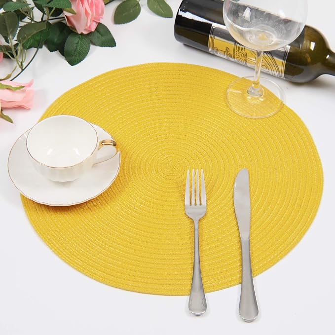 SHACOS Round Braided Placemats Set of 6 Kitchen Place Mats 15 inch Round Table Mats for Dining Tables Washable (Yellow, 6) - Image 7