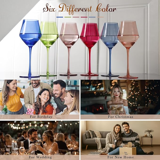 Colored Wine Glasses Set 6 – 16oz Hand-Blown Stemmed Colorful Wine Glass, Muted Color Golbet Set,Unique Wine Gifts for Women, Birthday,Housewarming - Image 7