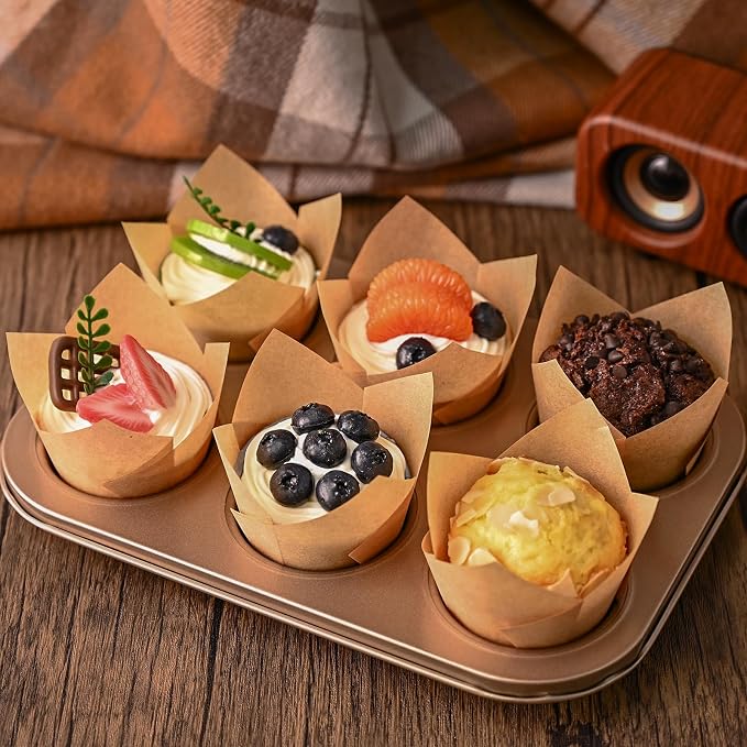 Neyimqr 120 Counts Natural Tulip Cupcake Liners for Baking Cups, Food Grade Parchment Paper Muffin Liners Holders, Standard Tulip Cupcake Liners, Greaseproof Cup Cake Wrappers for Party, Christmas - Image 5