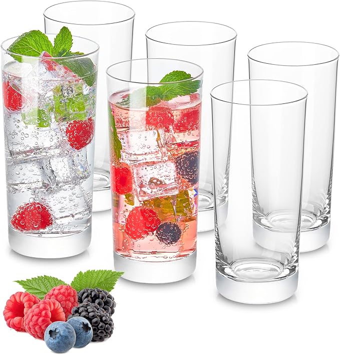 Drinking Glasses Set of 6, 16 oz Tall Drinking Glasses Highball Glassware, Borosilicate Glass Crystal Highball Glasses, Tom Collins Bar Glassware, Water Glass Cups for Cocktail, Mojito Bar Glassware by FAIRCRAFT