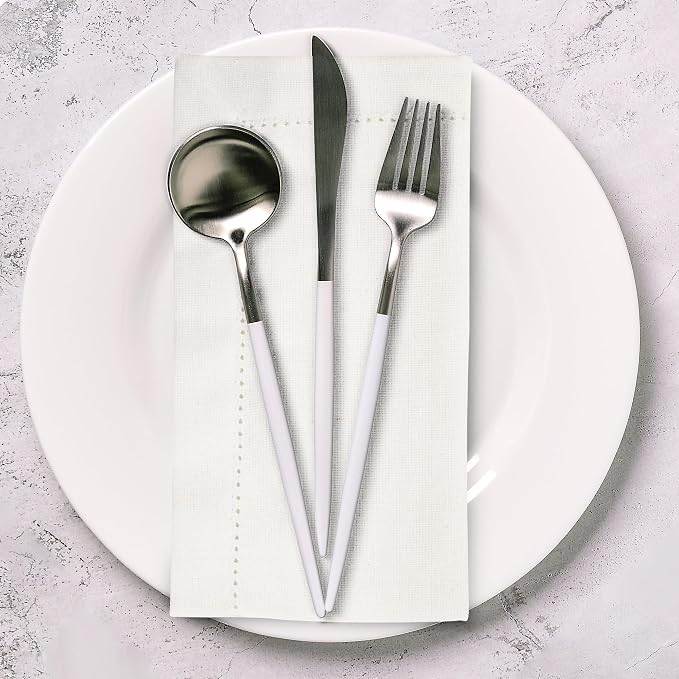 Urban Villa Hemstitch Cloth Dinner Napkins Cotton 20”x20” (Set of 6)- Ivory - Image 9