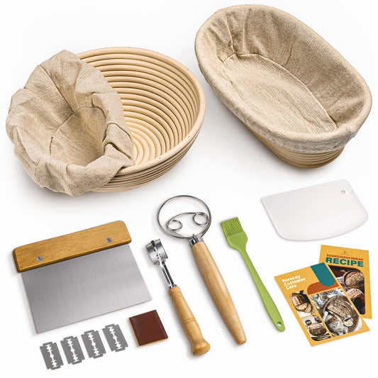 Complete Sourdough Bread Baking Kit with Banneton Basket & Starter Jar