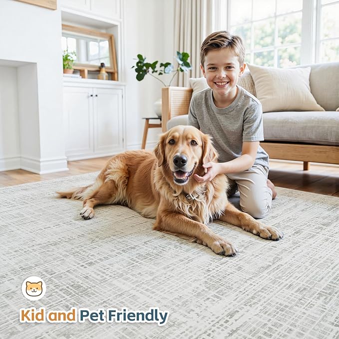 4x6 Washable Area Rug for Living Room Bedroom: Non-Slip Modern White Gray | Machine Washable TPR Backing, Stain-Resistant Low Pile, Pet & Kid Friendly, Abstract Decor for Dining Room, Dorm, Home Office - Image 6