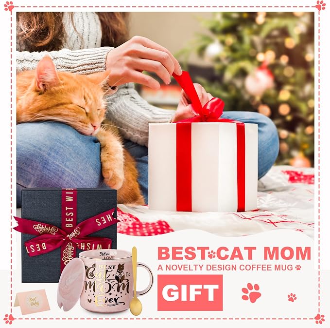 Cat Mom Gifts for Women, Best Cat Mom Ever Mug, Gifts for Cats Lovers | Unique 14oz Pink Marble Ceramic Gold Pattern Cup Gift Box, Birthday Christmas Mothers Day gifts for Cat Lady Mom Wife Friend - Image 7