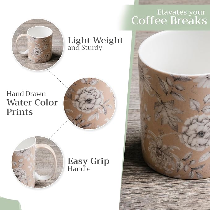Maison d' Hermine Coffee Mug with Handles Tea Cups (15 Ounce, Pack of 1) | Fine Bone China Coffee Mugs for Hot Beverages Cappuccino Latte Home Restaurant Spring Summer -Pretty Autumn - Pretty Mono - Image 5