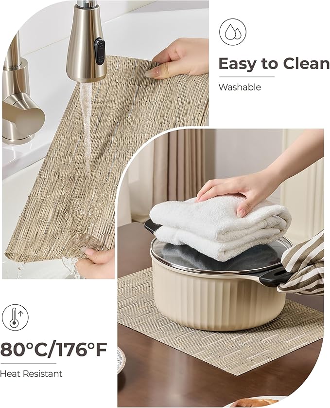 Leetaltree Light Brown Placemats Set of 8 - Heat Resistant Non-Slip Place mats for Dining Table, Washable Durable PVC Vinyl Woven Table Mats（Light Brown, 8） - Image 9