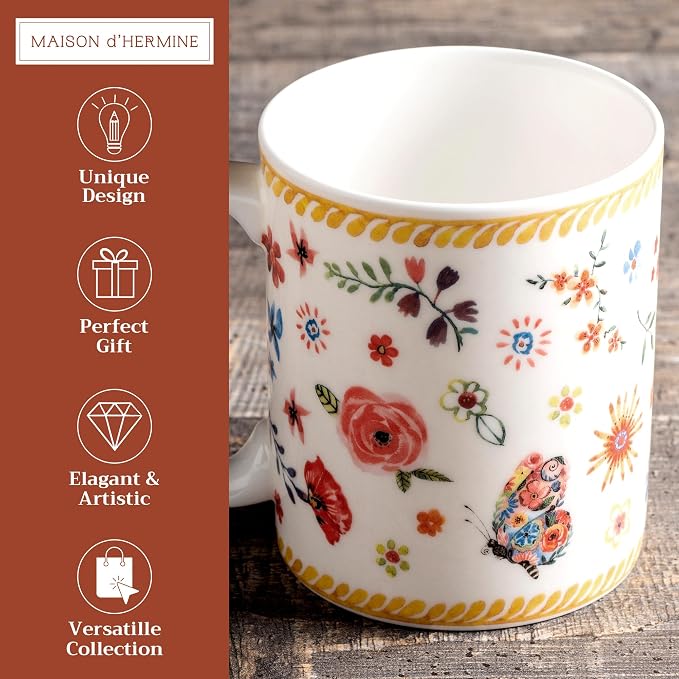 Maison d' Hermine Coffee Mug with Handles Tea Cups (12 Ounce, Pack of 1) | Fine Bone China Coffee Mugs for Hot Beverages Cappuccino Latte Home Spring Summer -Happy Florals - Sweety Summer Morning - Image 2