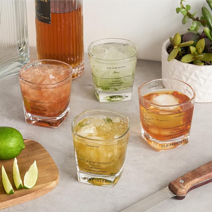 True Cocktail Rocks Glasses with Recipes for Old Fashioned, Mojito, Mint Julep & Caipirinha, Old Fashioned Glasses, Bar Glassware, 8.5 oz, Set of 4 - Image 4