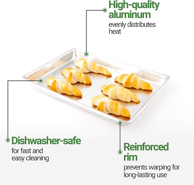 Restaurantware Met Lux 9 x 13 Inch Quarter Size Baking Sheet 1 Heavy-Duty Cookie Sheet - Evenly Bakes Treats Make Pastries or Cookies Aluminum Sheet Pan For Commercial or Home Use - Image 5