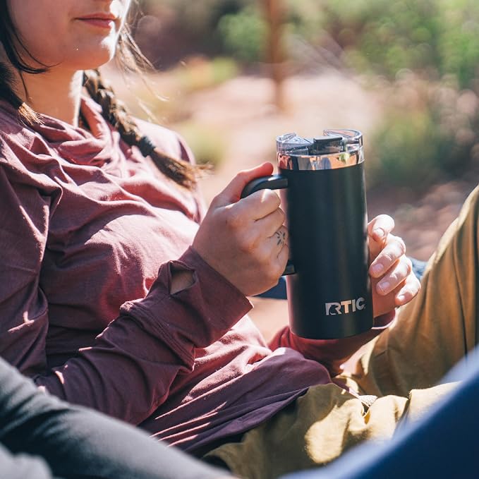 RTIC 16oz Road Trip Travel Mug with Lid and Handle, Ceramic Lined, Black | Stainless Steel Metal, Insulated Travel Cup for Hot and Cold Drinks, Coffee, Car, Camping and Travel - Image 6