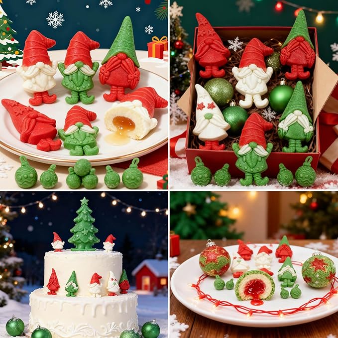 Christmas Silicone Mold for Baking 3 Pack, 3D Christmas Gnome Candy Chocolate Molds Holiday Mini Pie Mould with Christmas Bell Shape for Mini Cakes, Handmade Soap, Chocolate, Jello, Candy and Candles