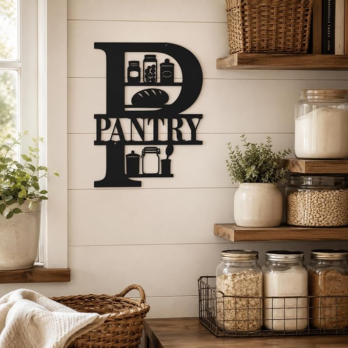 Pantry Metal Wall Decor, Farmhouse Kitchen Pantry Sign, 14 Inch | 14-inch matte black metal pantry sign with pre-drilled holes for farmhouse, rustic, modern, or industrial kitchen decor. - Image 7