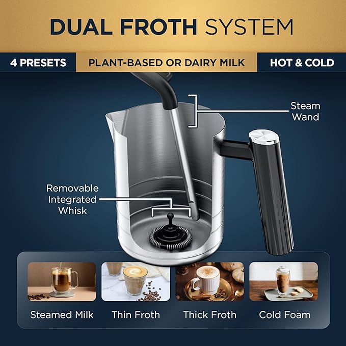 Ninja Luxe Café Premier 3-in-1 Espresso Machine, Drip Coffee, & Cold Brew | Built-in Grinder, Hands-Free Milk Frother, and Assisted Tamper for Cappuccinos & Lattes, Stainless Steel, ES601 - Image 6