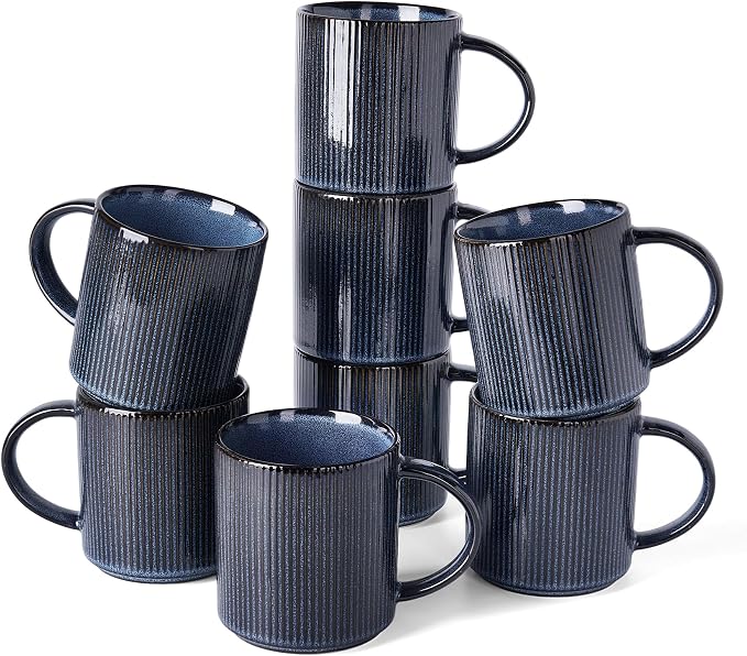 famiware Coffee Mug Set for 8, Star 16 oz Catering Mugs Cup Set with Handle for Coffee, Tea, Cocoa, Milk - Ceramic Stoneware Drinkware Set, Nebulas Blue by Famiware