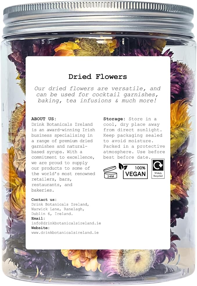 Edible Dried Mixed Flowers | 100% Natural & Edible | 50+ Flowers | for Garnishing Cocktails, Cake Decoration, Tea Infusions | 50G,1.76 Oz | Edible Fresh Dried Flowers | PET Jar | Drink Botanicals - Image 2