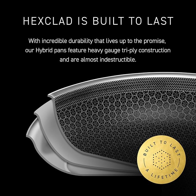 HexClad Hybrid Nonstick 13-Inch Griddle Pan, Stay-Cool Handle, Dishwasher-Friendly, Oven-Safe Up to 900°F, Induction Ready, Compatible with All Cooktops
