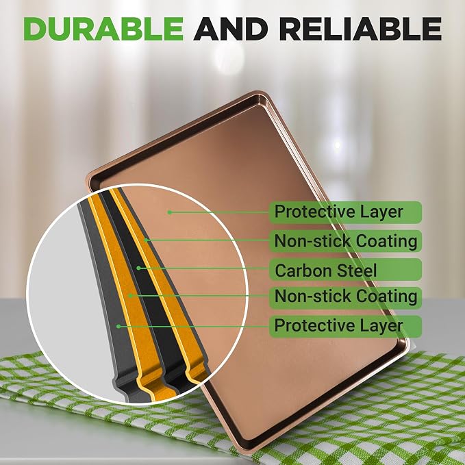 NutriChef 2-Piece Nonstick XL Cookie Sheets for Baking - 22" x 16" Stackable Extra Large Baking Sheet - Carbon Steel Baking Pans, PFOA, PFOS, PTFE Free- NCLGBP28 - Image 8