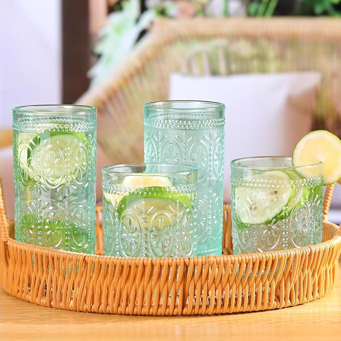 Darlion Vintage Glassware, Green Drinking Glasses, 10oz Green Glass Cups | Food Grade Glass, Lead-Free Glass, Durable&Sturdy, Vintage Decoration - Image 4