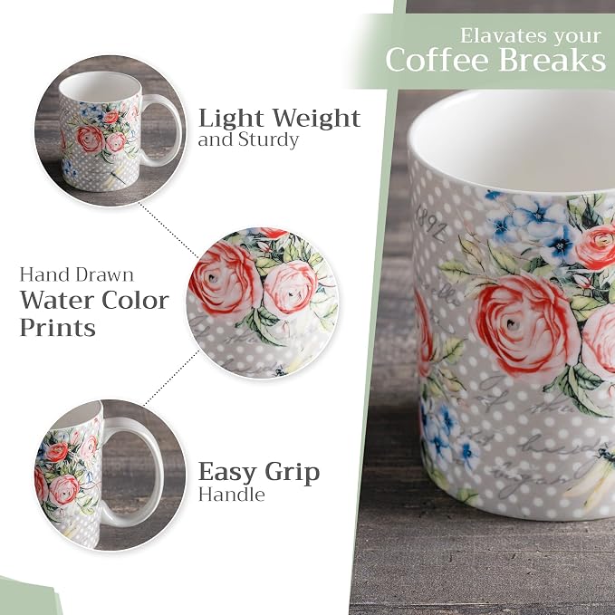 Maison d' Hermine Coffee Mug with Handles Tea Cups (12 Ounce, Pack of 1) | Fine Bone China Coffee Mugs for Hot Beverages Cappuccino Latte Home Restaurant Hotel Spring Summer -Champ De Mars - Dotty - Image 5