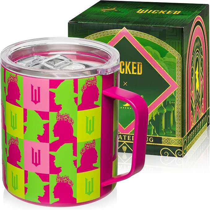 Dragon Glassware x Wicked Stainless Steel Camp Mug with Lid, 12 oz - Pink | Insulated Camping Mug For Coffee, Tea, Matcha, Hot Beverages; Official Wicked Mug by DragonGlassware
