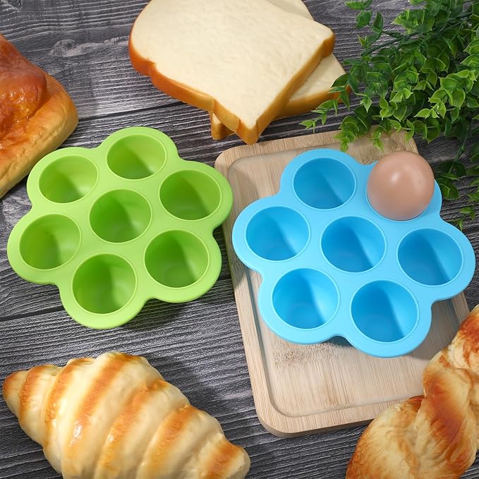 2 Pack Silicone Egg Bite Molds,Non-Stick 7 Cups Silicone Muffin Pans for Baking,Air Fryer Accessories for Baking Egg Bite, Cupcake, Tart, Bread(Blue & Green)