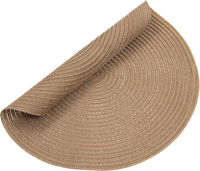 SHACOS Round Braided Placemats Set of 6 Washable Cotton Polyester 15 inch Round Table Place Mat for Dining Table (Brown, 6) - Image 6